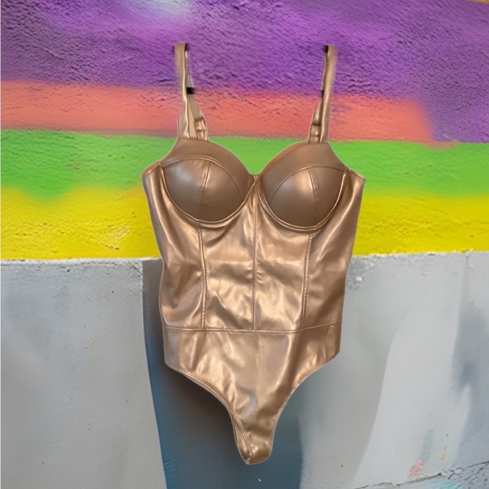 Gold Faux Leather Bodysuit